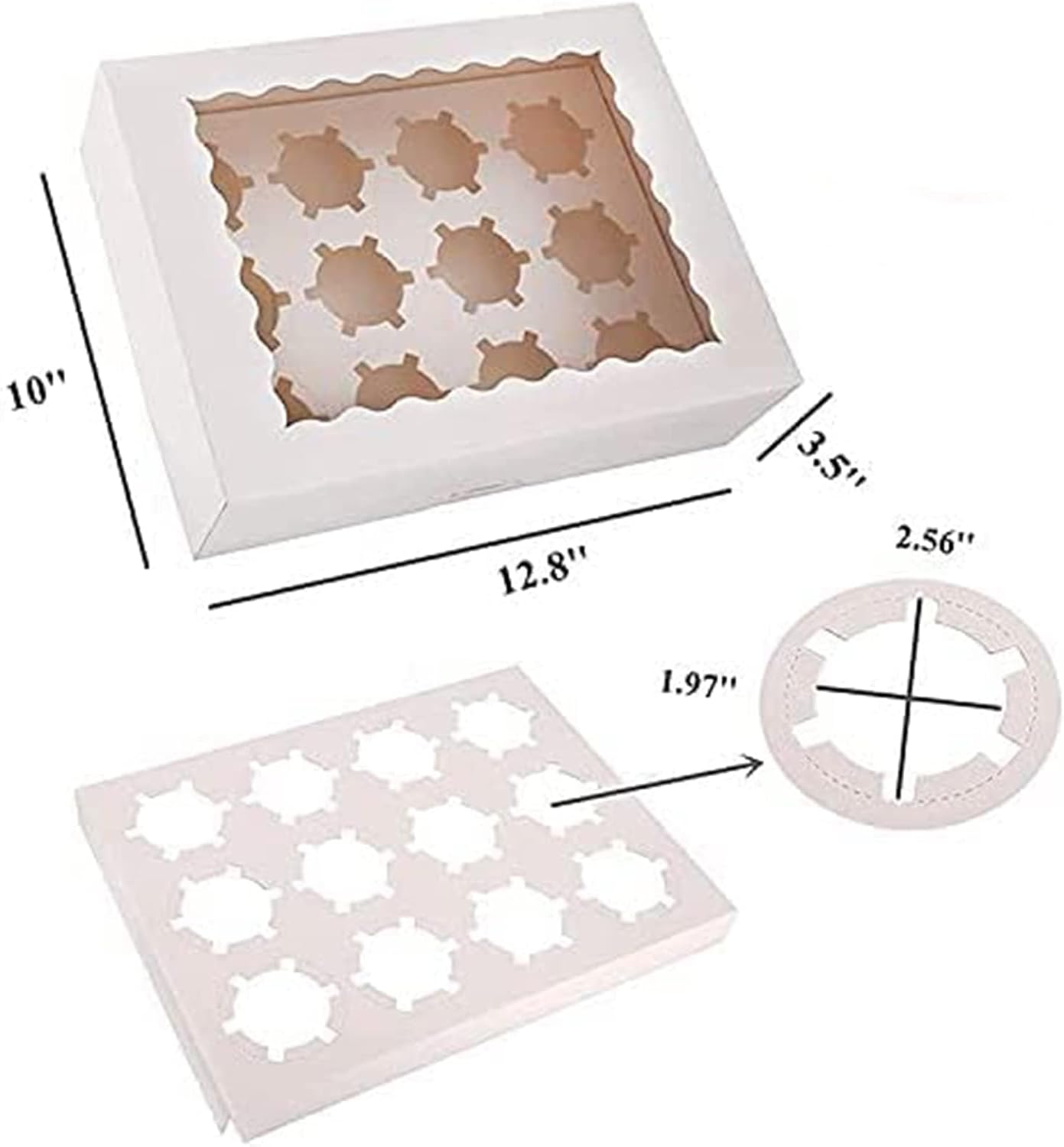 25 Pack Cupcake Boxes Hold 12 Standard Cupcakes, Food Grade Cupcake Holders Bakery Carrier Boxes with Windows and Inserts for Cupcakes, Muffins and Pastries