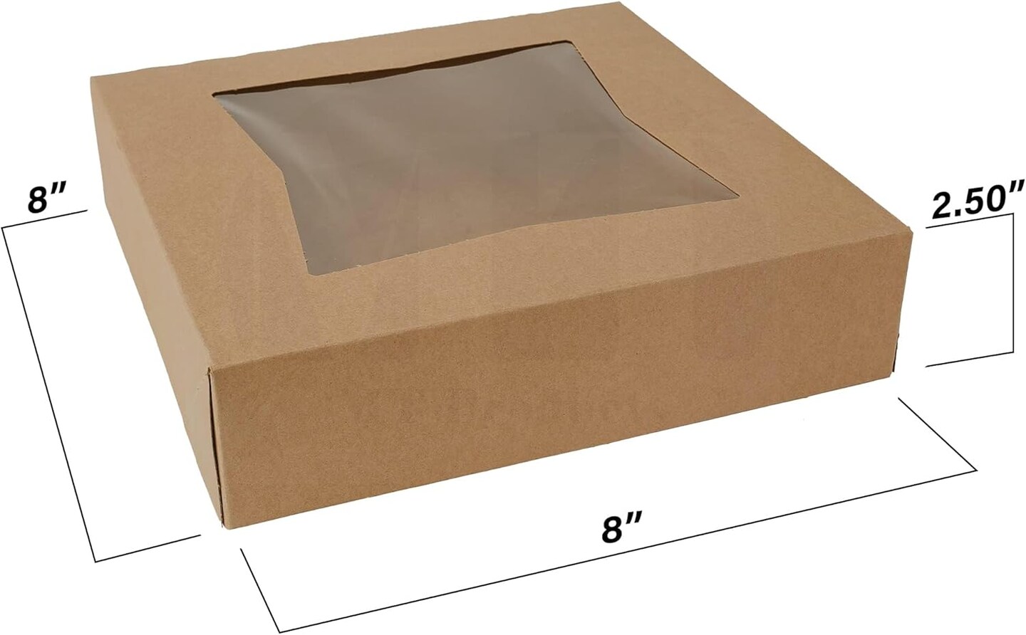 Brown Cookie Boxes 8&#x22; x 8&#x22; x 2.5&#x22; - Auto Pop-Up Bakery Boxes with Window (Pack of 25) - Made in the USA