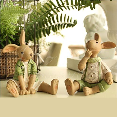 Set of 2 Resin Bunny Easter Decoration Vintage Rustic Country Bunnies Figurine Ornament Easter Decor Bunnies Rabbit Egg Figurine Rabbit Statue (Sitdown Bunnies)