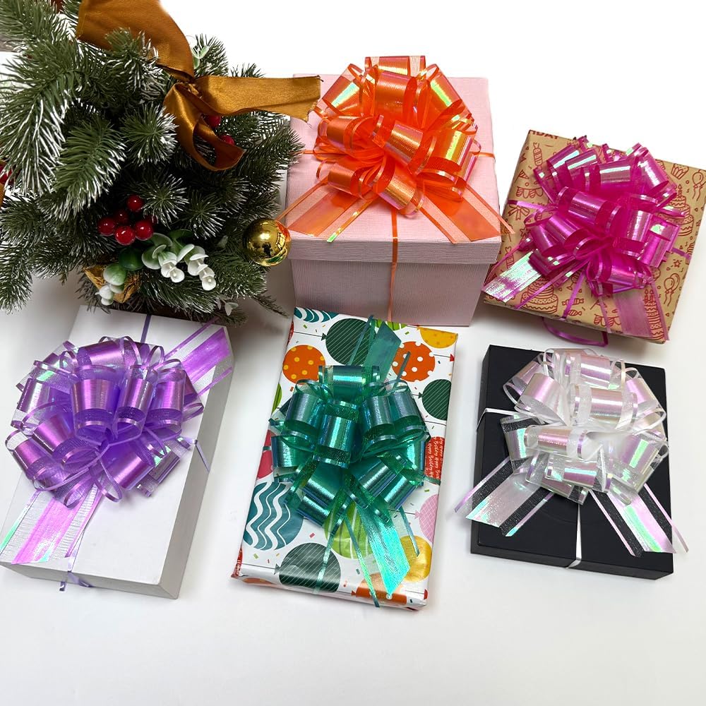 24 Pcs Rainbow Finish Bows for Gift Wrapping Set, 6 Inch Gift Bows, Party Decorations, DIY Crafts, Wedding Decorations,Party Supplies(Rainbow Multi-Color)