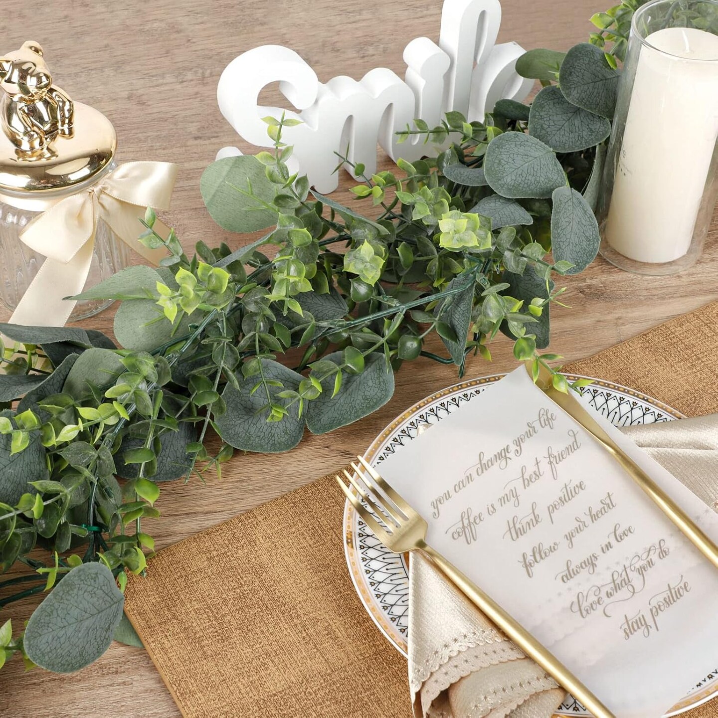 5pcs 5.5ft Artificial Eucalyptus Garland Fake Silver Dollar Eucalyptus Greenery Garland Vines Table Runner for Wedding Arch Backdrop Table Centerpiece Home Mantle Decor