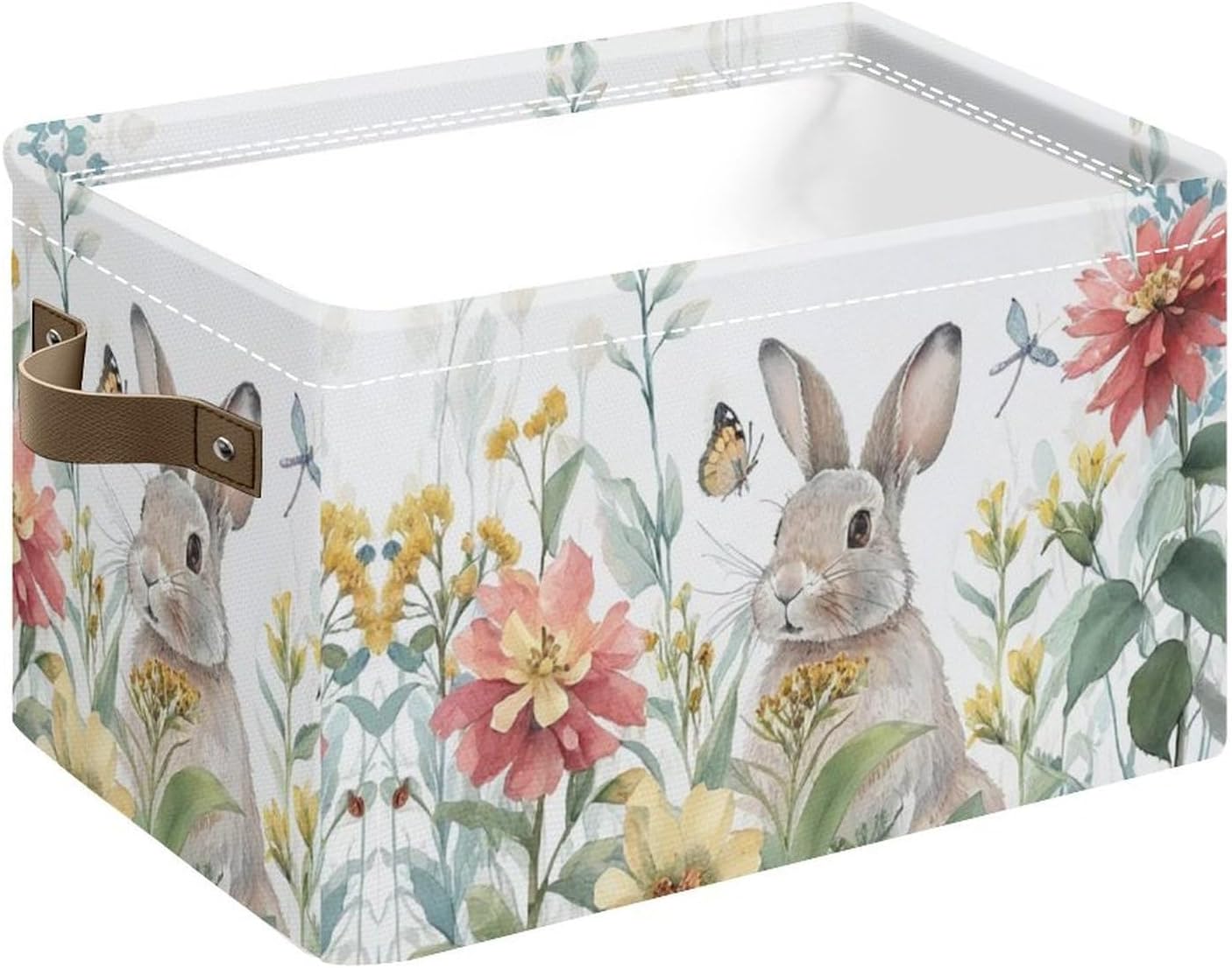 Easter Storage Baskets,Grey Rabbit Collapsible Storage Bins,Collapsible Rectangular Canvas Fabric Storage Bin with Leather Handles for Home,Offices,Bedroom