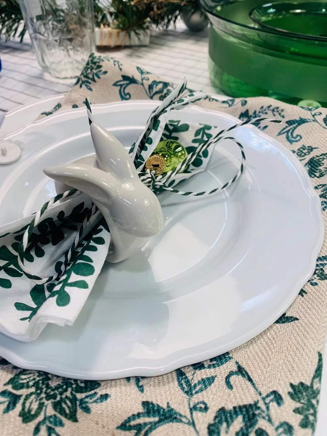 Set of 4 Porcelain Rabbit Napkin Rings – Vintage White Easter Bunnies