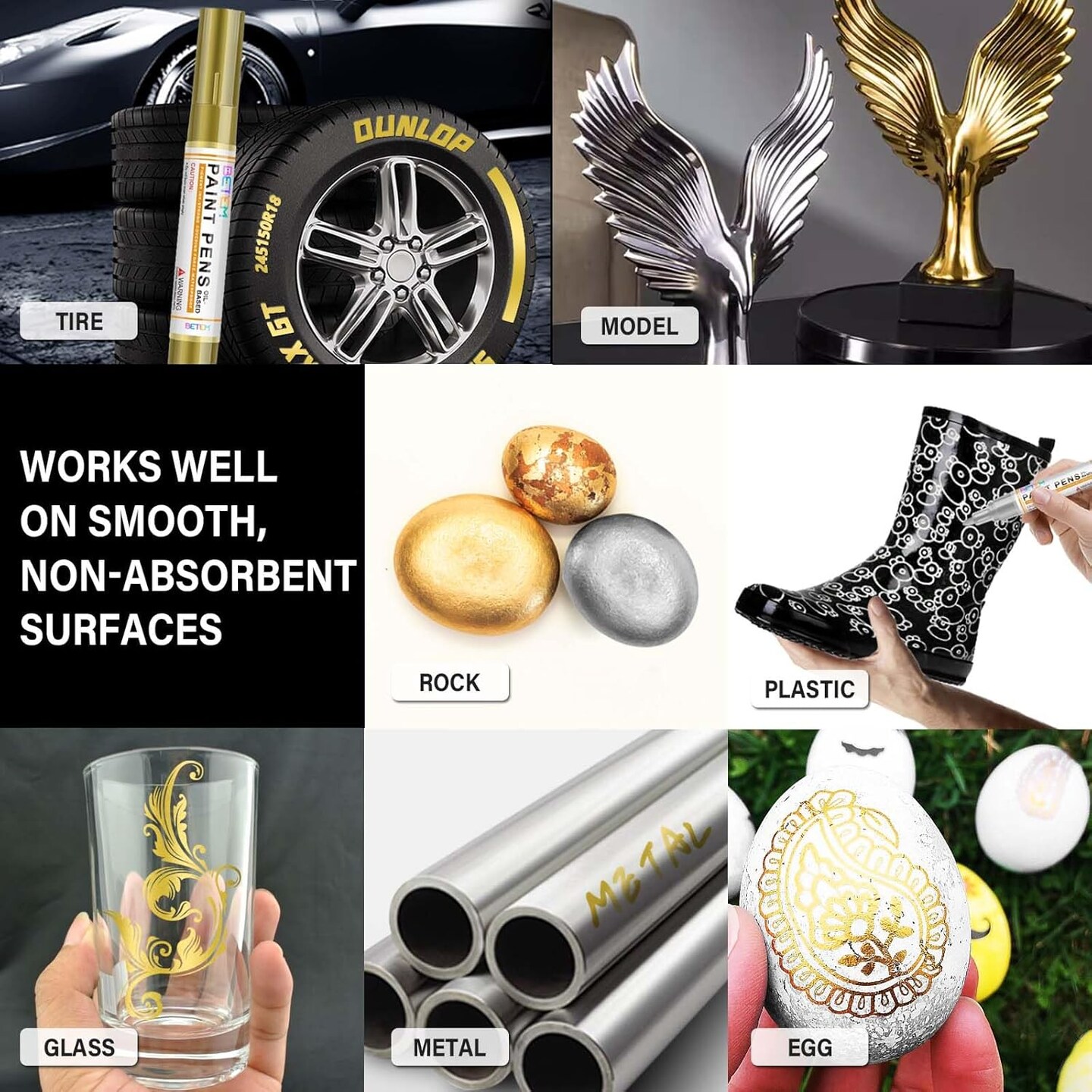 Oil Based Paint Markers, Dual Tip Paint Pens(0.7mm & 3mm), Gold Silver Permanent Paint Marker Pen, Waterproof, Quick Dry