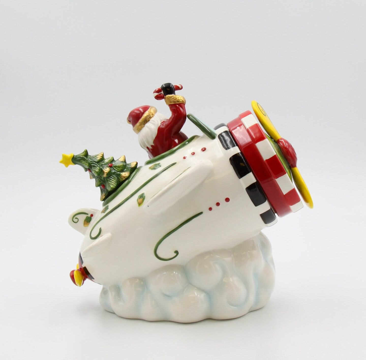 Ceramic Santa With Airplane Cookie Jar, Home D&#xE9;cor, Gift for Pilot, Gift for Her, Gift for Mom, Kitchen D&#xE9;cor, Christmas D&#xE9;cor