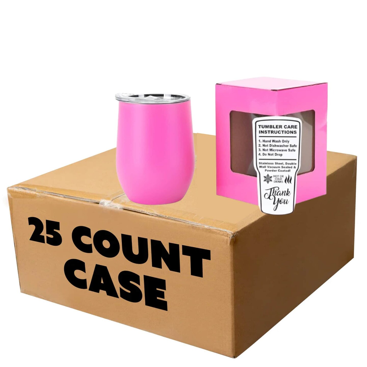 Makerflo 12 oz Powder Coated Wine Tumbler with Leak-Proof Clear Lid, Ideal for Craft and Personalization (Laser Engraving, UV DTF, Epoxy, and Vinyl)