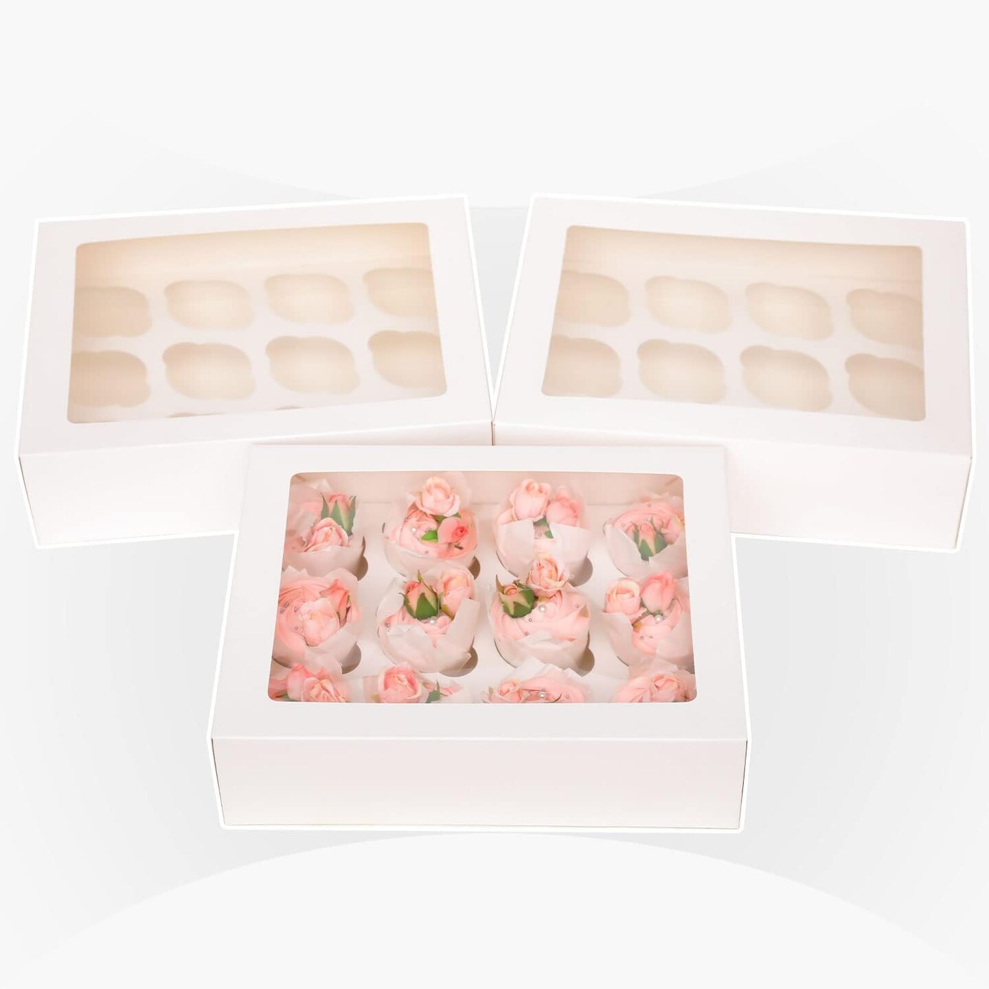12 Cupcake Containers 20-Packs White Cupcake Box Cupcakes Carrier, 12 Cupcake Boxes with Window 13&#x22;x10&#x22;x3.5&#x22;&#xFF08;Auto-pop up&#xFF09;