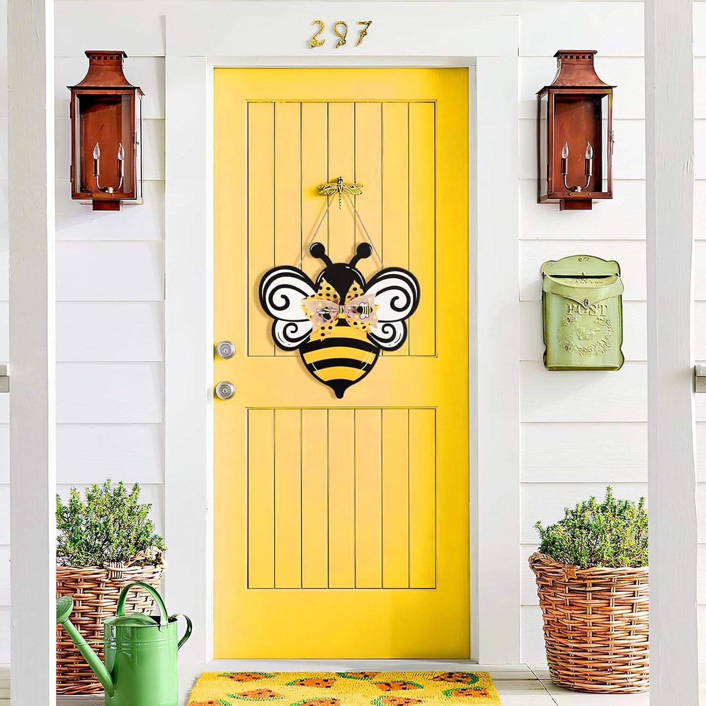 Bee Wooden Wreath Sign with Bow – Spring Front Door & Farmhouse Decor
