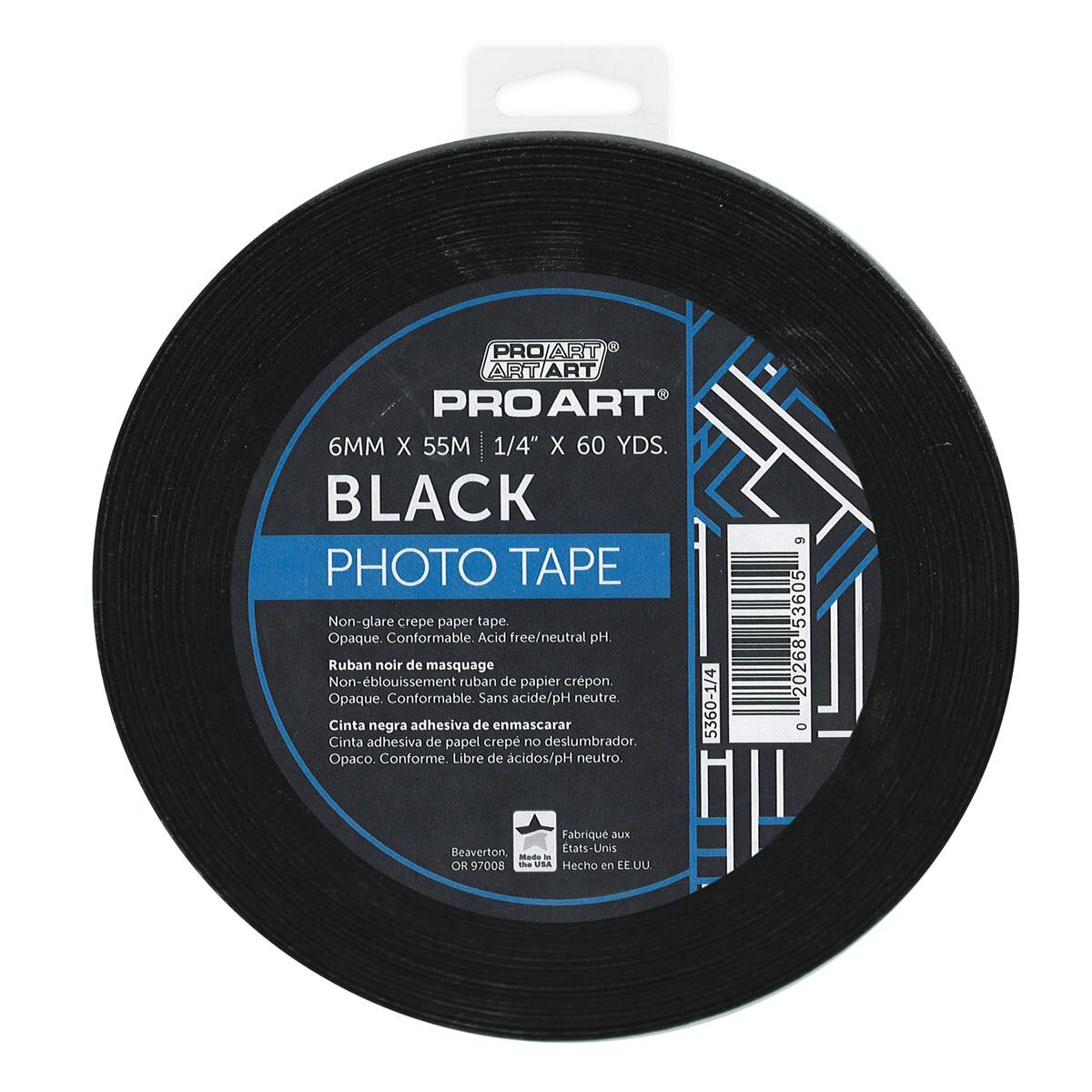 Pro Art Black Artist Tape, 1/4 inch Wide by 60-yards, Black Masking Tape Art Craft Tape, Decorative Paper Painters Scrapbooking Drafting