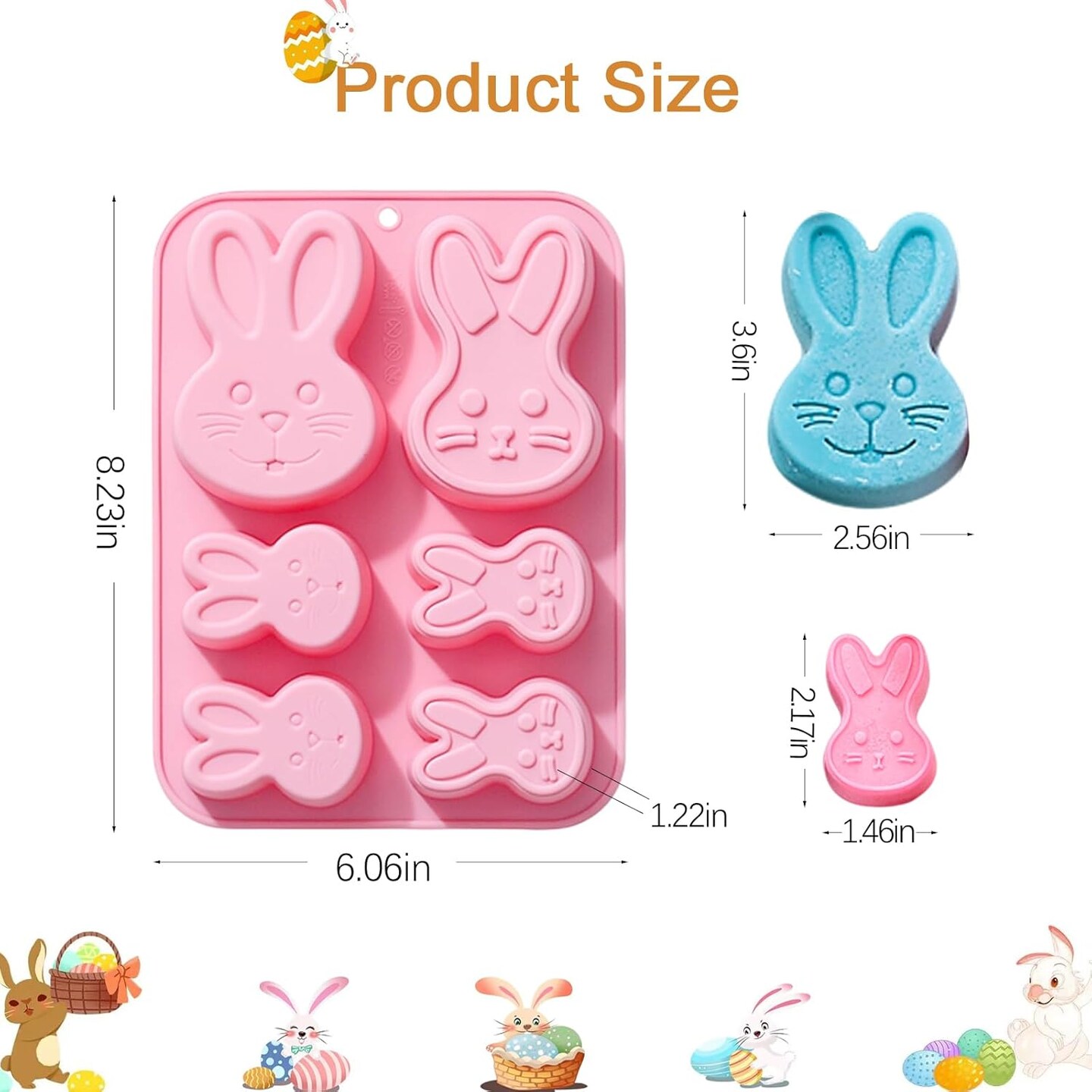 3D Easter Bunny Silicone Mold for Chocolate 2 Pack Large Easter Bunny Molds for Baking Jello Candy Molds Easter Soap Molds for Hot Chocolate Bombs Ice Cube Candle Cupcake Decorations (large bunny)
