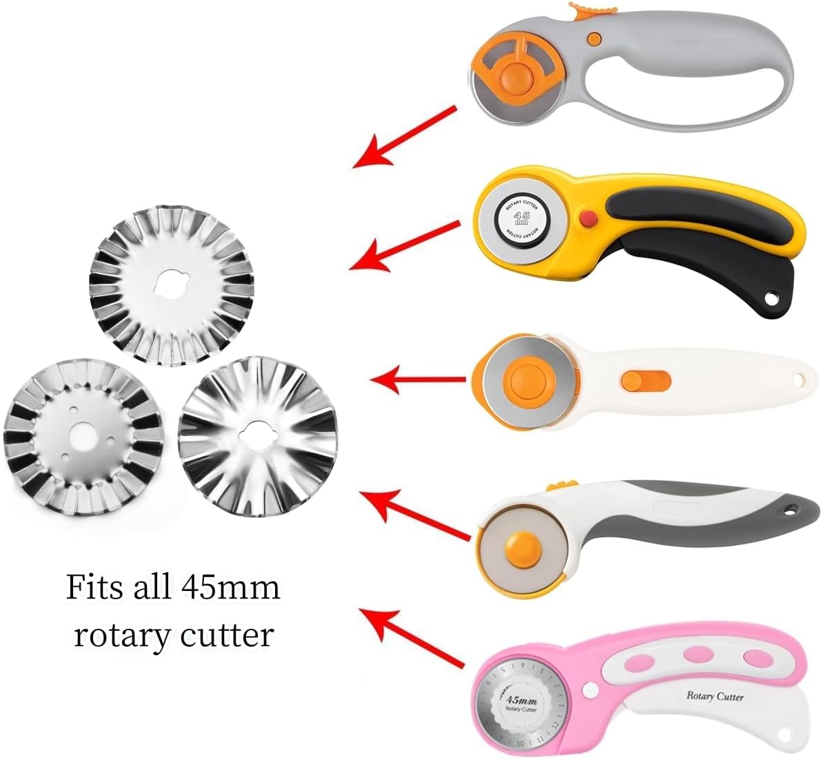 6 Pack 45mm Pinking Rotary Cutter Blades, Wave Rotary Blades, Decorative Rotary Blades for Quilting,Sewing and Arts &#x26; Crafts