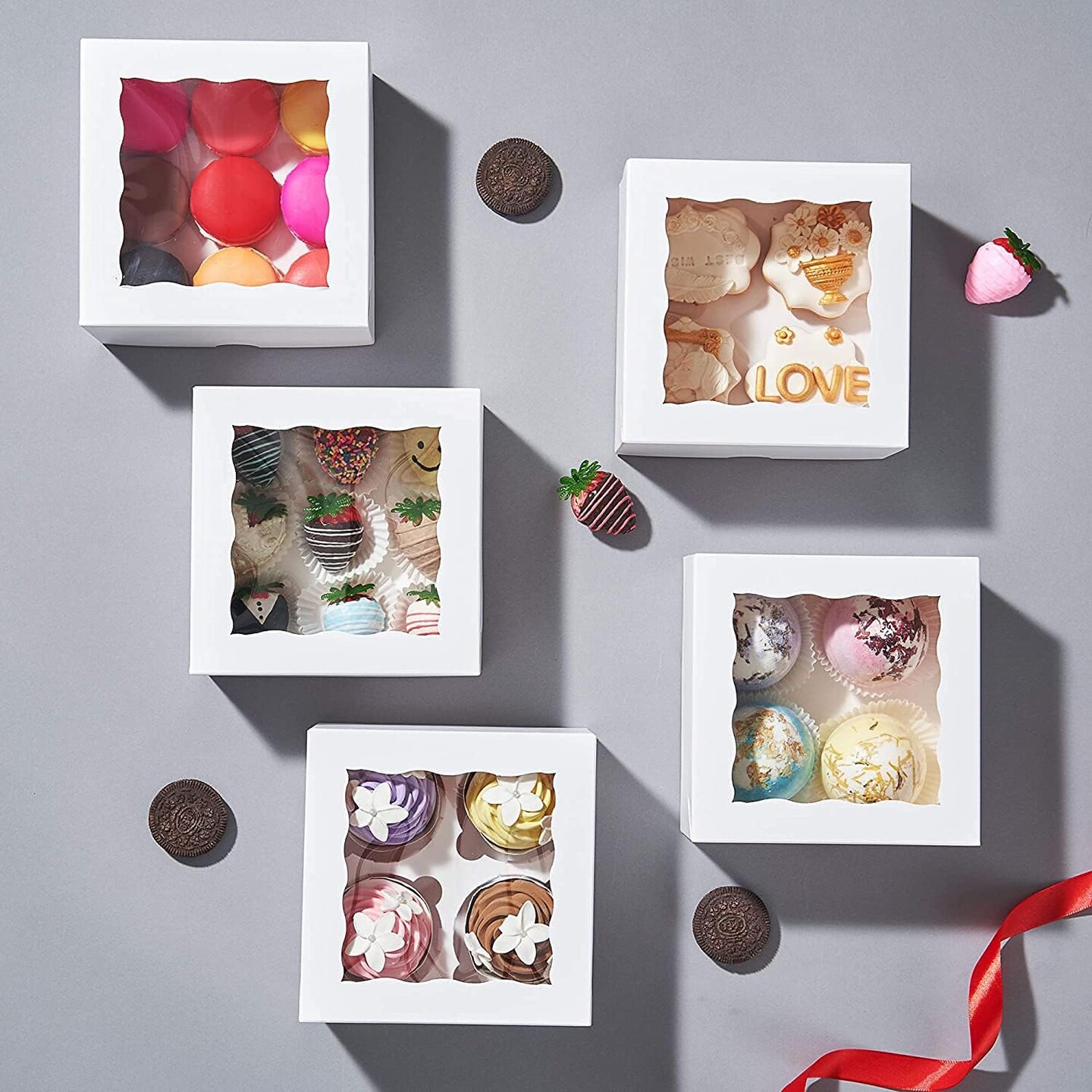50 Pack White 4 Cupcake boxes with Window Chocolate Bomb Boxes Bakery Box Cookies Boxes Strawberry Boxes