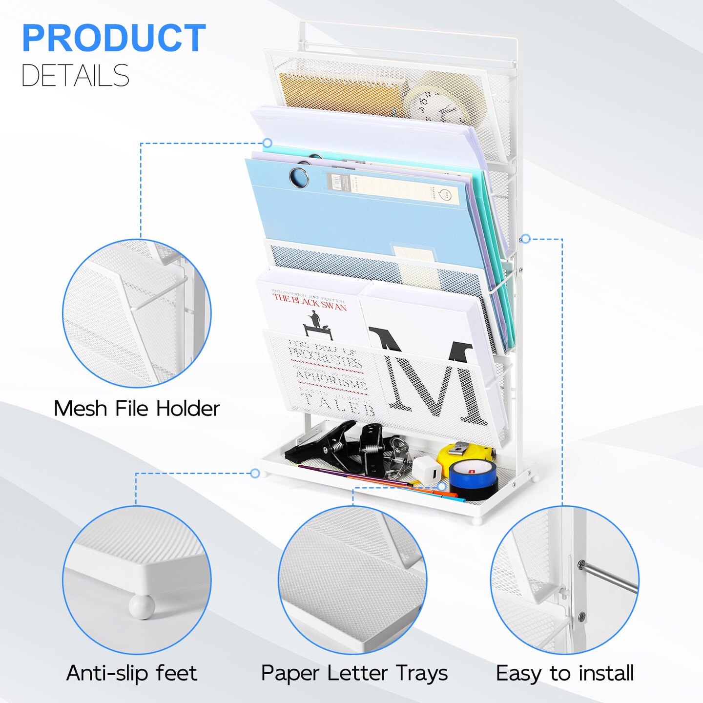 Bookend Bookshelf Desktop Book Storage Rack, Document Display Stand, Newspaper and Magazine Office File Organizer