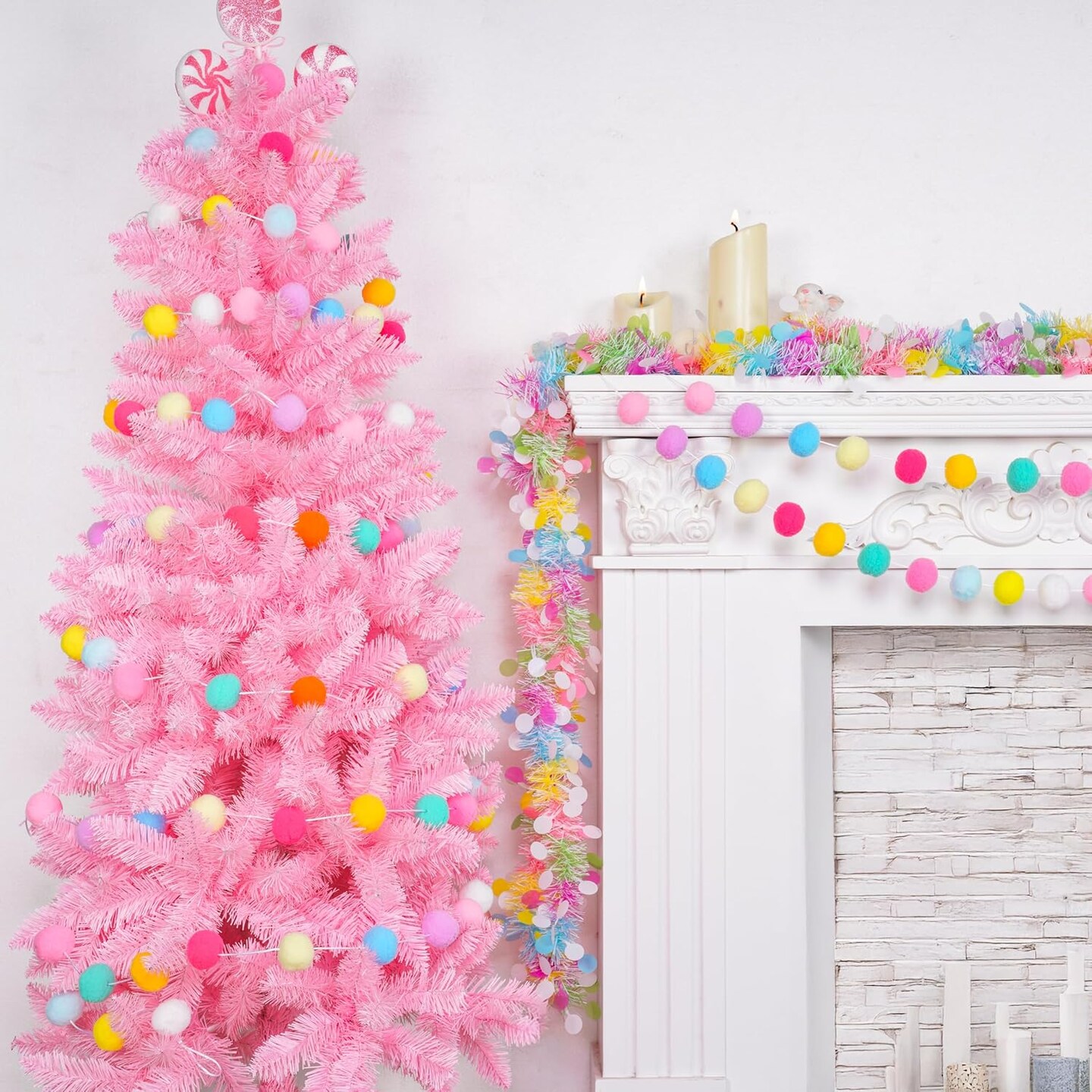 Easter Pom Pom Garland Decorations - Large Spring Felt Ball Garland for Mantle, Indoor Home Decor, Easter Tree Ornaments, Kids Room and Party Hanging Decor,13 Ft.