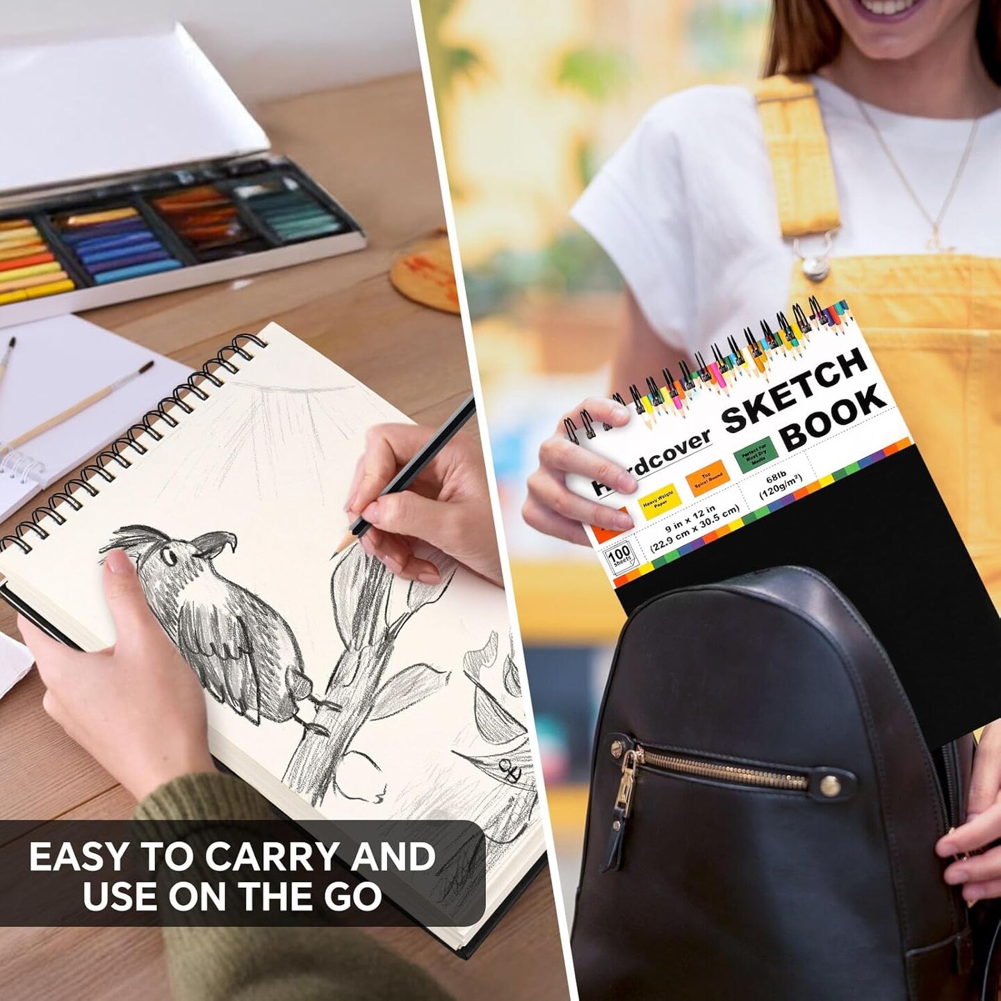 9x12” Spiral Sketchbook – 100 Sheets, 68lb/120gsm Acid-Free Drawing Paper