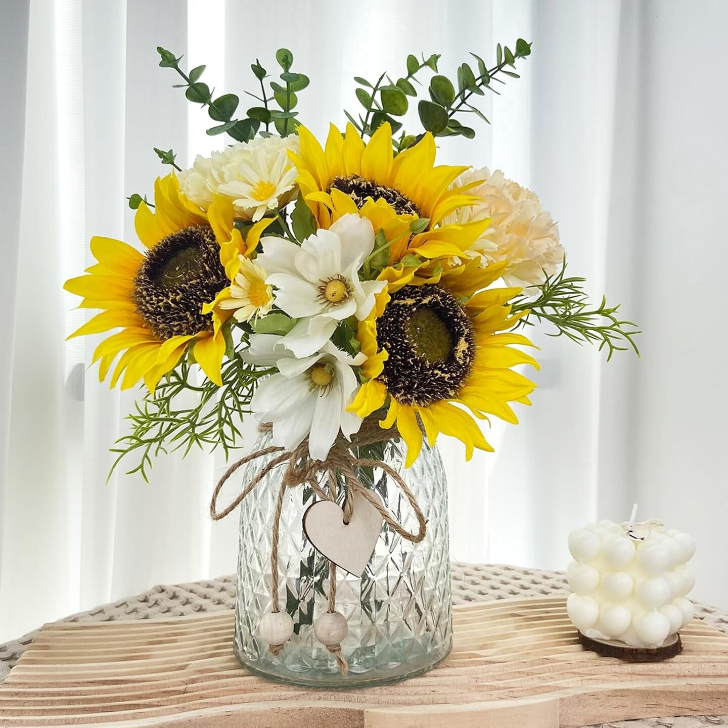 Fake Flowers in Vase,Artificial Sunflower Bouquets in Vase with a Flower Arrangement Holder,Table Centerpieces for Dining Room,Flower Centerpieces for Tables,Faux Flowers in Vase,Coffee Table Decor