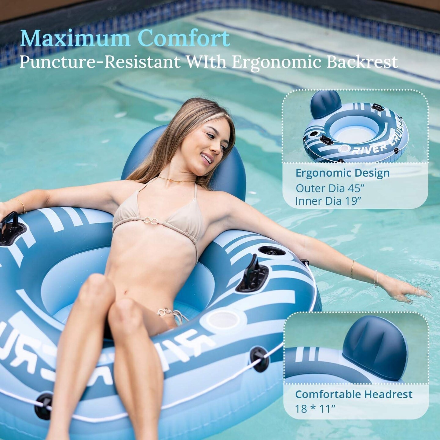 Comfortable Inflatable Pool Float with Pillow