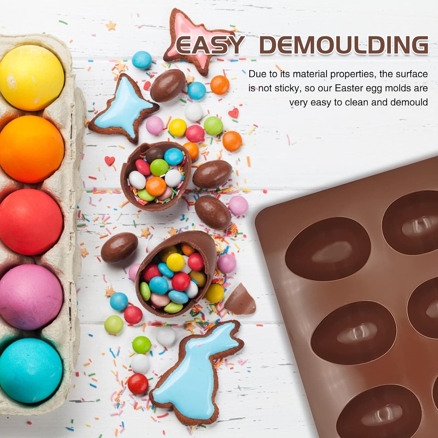 2-pack Easter Egg Silicone Molds for Cake Decorating,Peanut Butter Chocolate, Candy, Muffin Cake, Cupcake, Jello, Jello, Baking Pan,Yogurt and Ice Cream Non Stick Easter Egg Shaped Silicone Molds