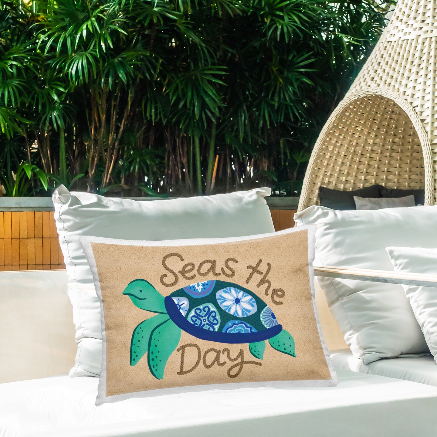 Stupell Industries Seas The Day Turtle Outdoor Printed Throw Pillow Design by Deborah Curiel, 14 x 7 x 20