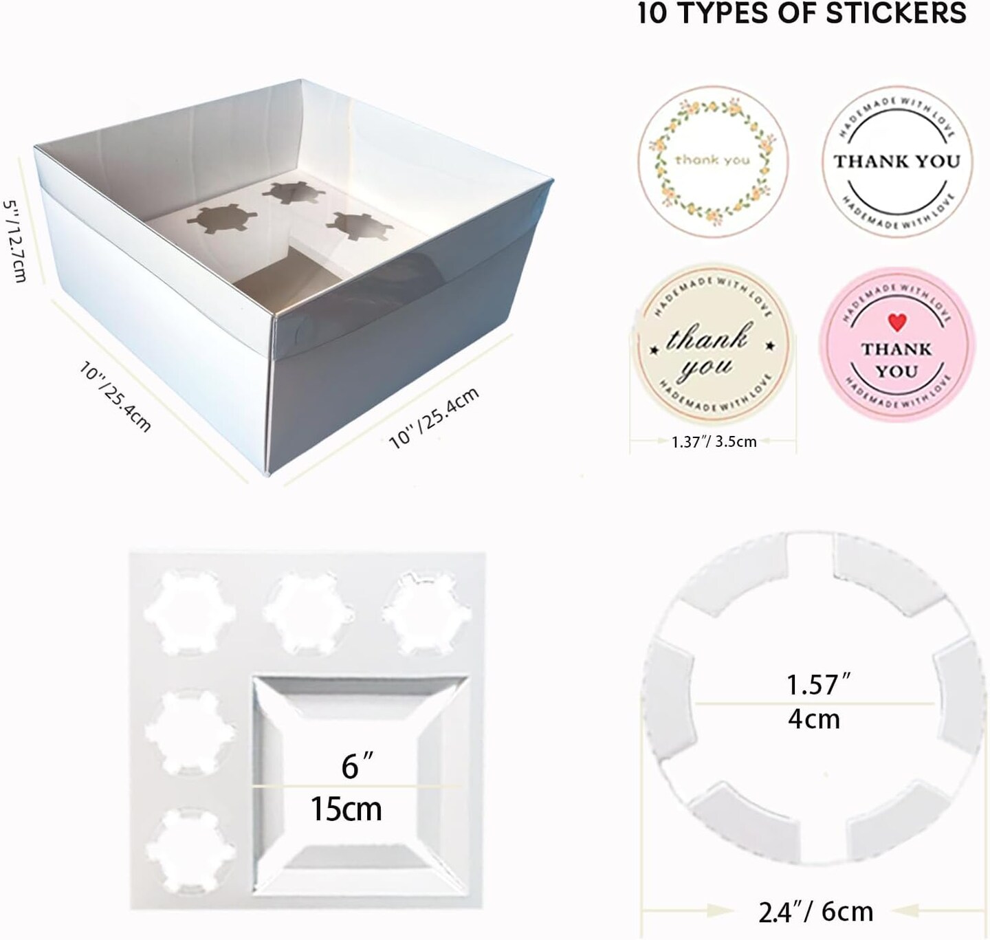 Bento Cake & Cupcake Box Set – Clear Cover, 4-inch Cake + 5 Cupcakes, 5-Pack