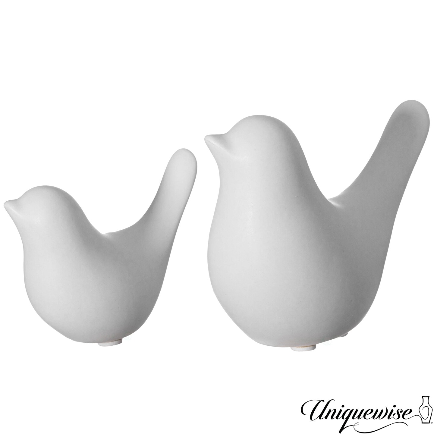 Uniquewise Set of 2 White Ceramic Bird Statue