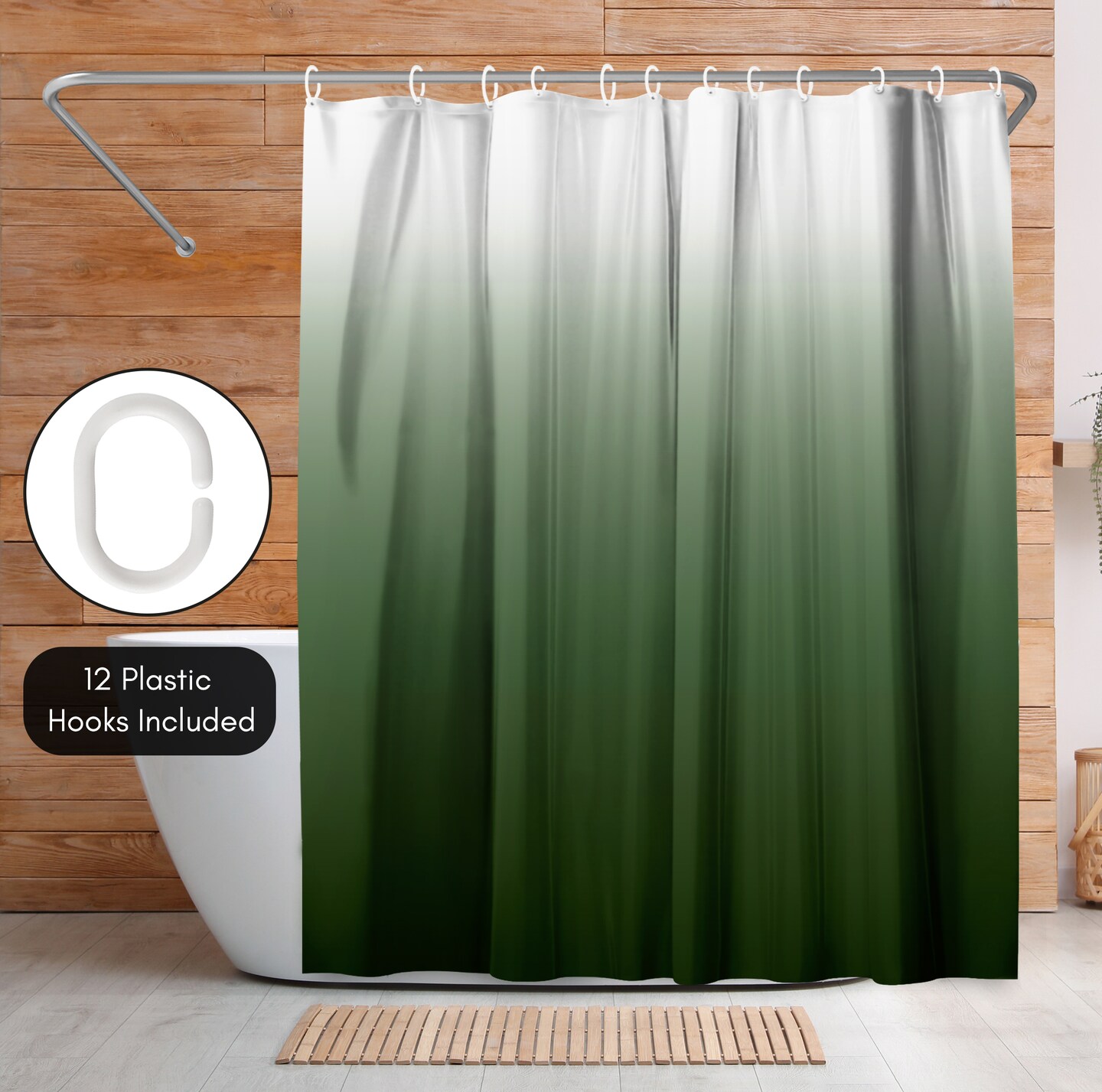 Americanflat 71x74 Ombre Green Shower Curtain - Water Resistant - Polyester Fabric