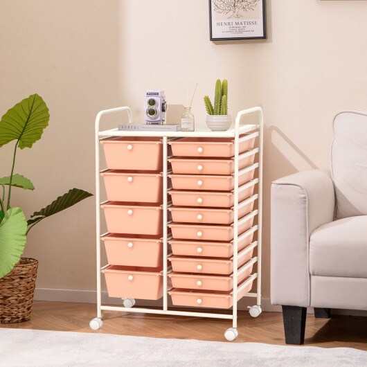 Rolling Storage Cart 15 Drawer Organizer With Wheels Craft Office Supply Organizer Steel Frame Multicolor Drawers