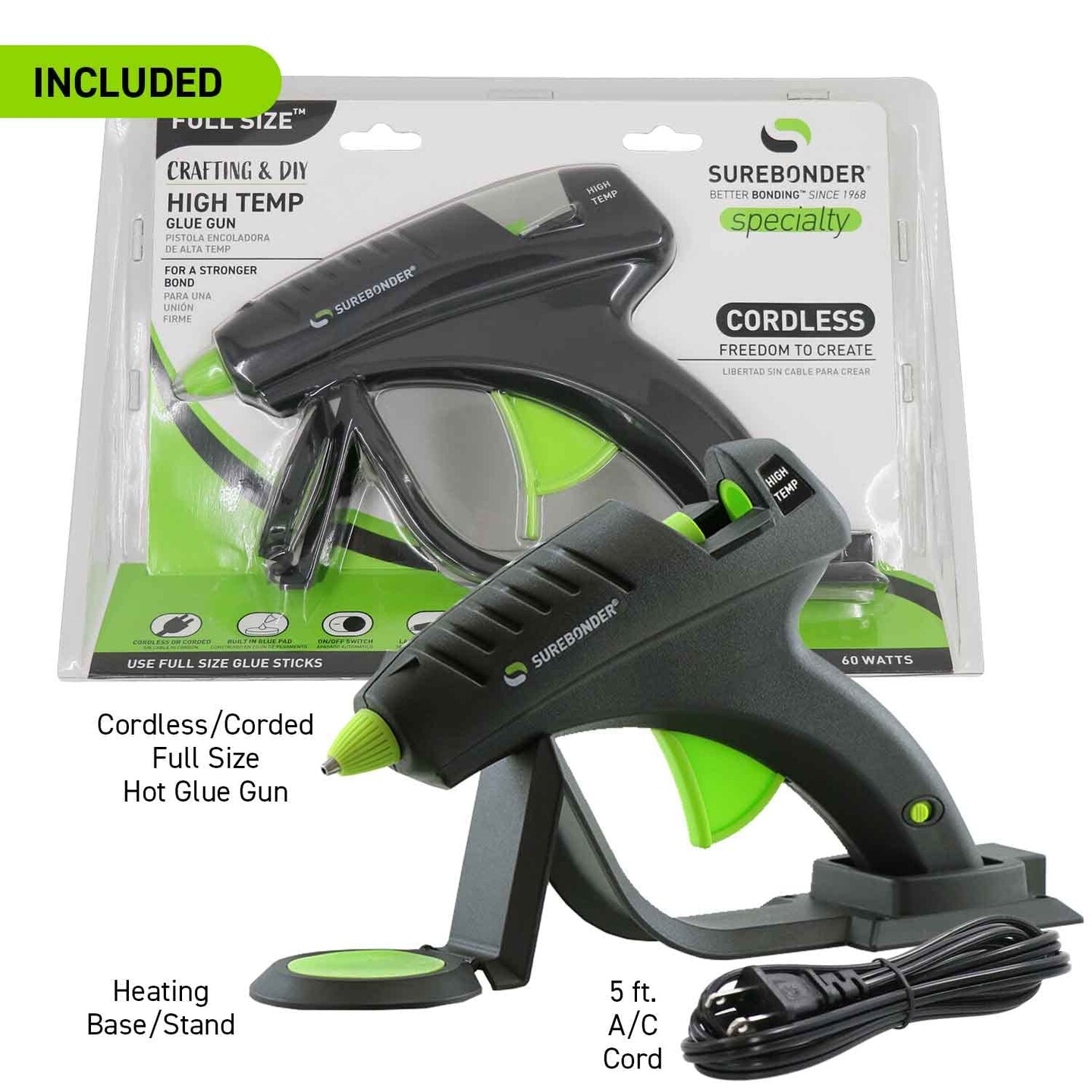 Cordless Hot Glue Gun, High Temperature, Full Size, 60W, 50% More Power - Sturdily Bonds Metal, Wood, Ceramics, Leather &#x26; Other Strong Materials (Specialty Series CL-800F)
