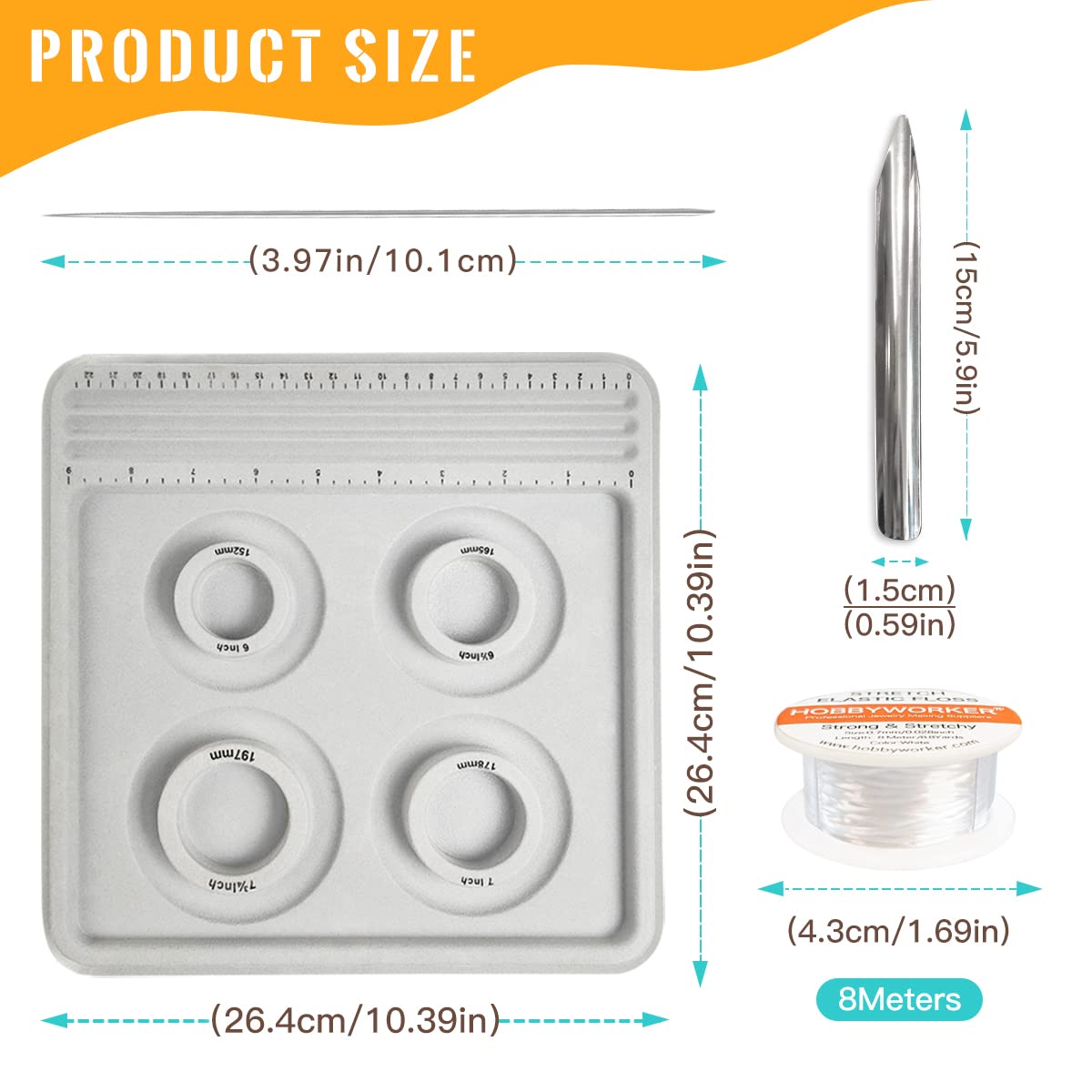 The Bead Boards Bracelet Sizer Measurement Tool 4 Round Grooves for Jewerly Bracelets Necklaces Making Supplies