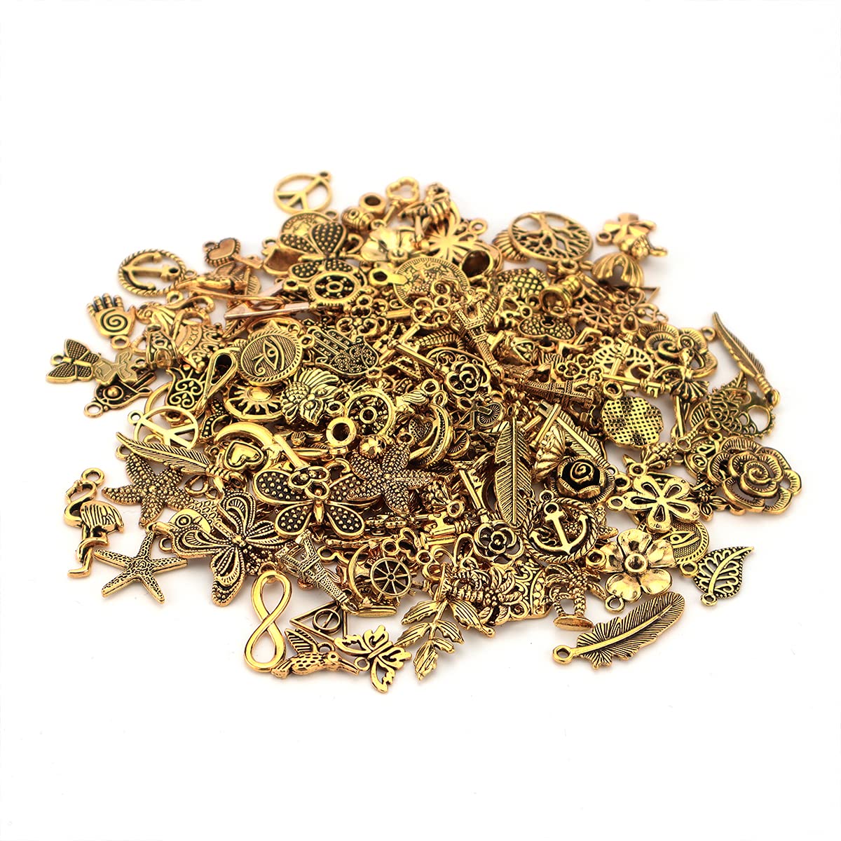 200Pcs Tibetan Antique Gold Charm Mixed Pendants DIY for Bracelet Necklace Jewelry Making and Crafting