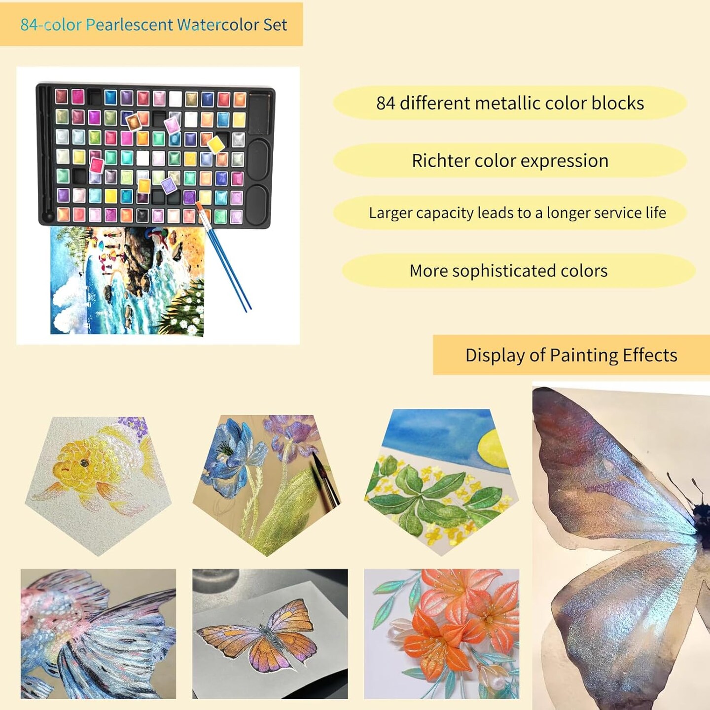 Shifting Metallic Pearlescent Watercolor Paint Set -84Colors Premium Gradient Glitter Watercolor Kit