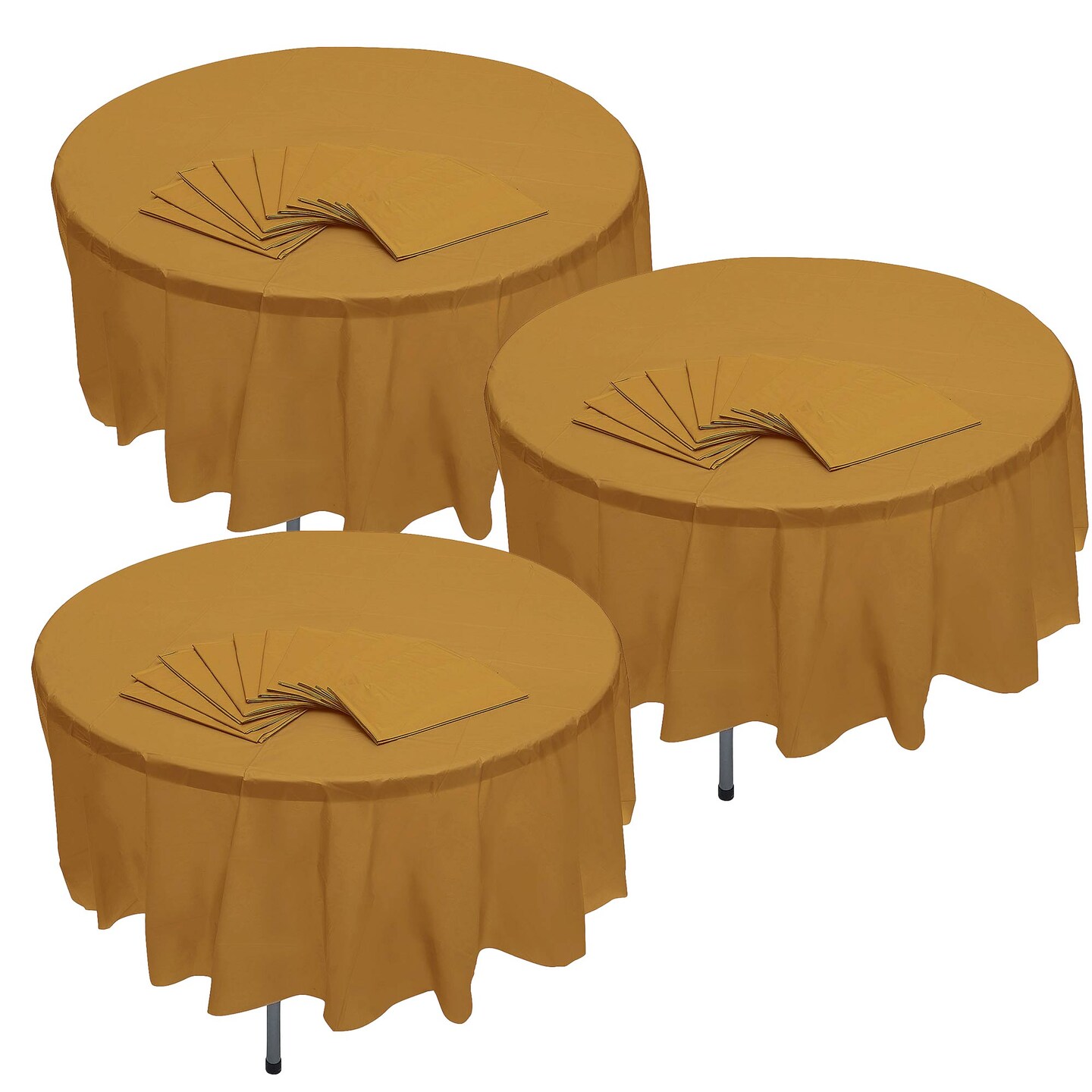 6 Ft. 10" Bulk 12ct Gold Round Disposable Plastic Tablecloths