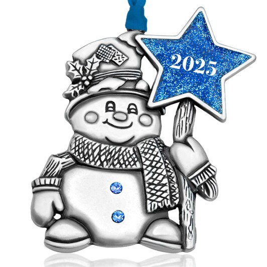 Gloria Duchin Happy Snowman Pewter Plated Metal Ornament Holds 2025 Dated Glitter Star