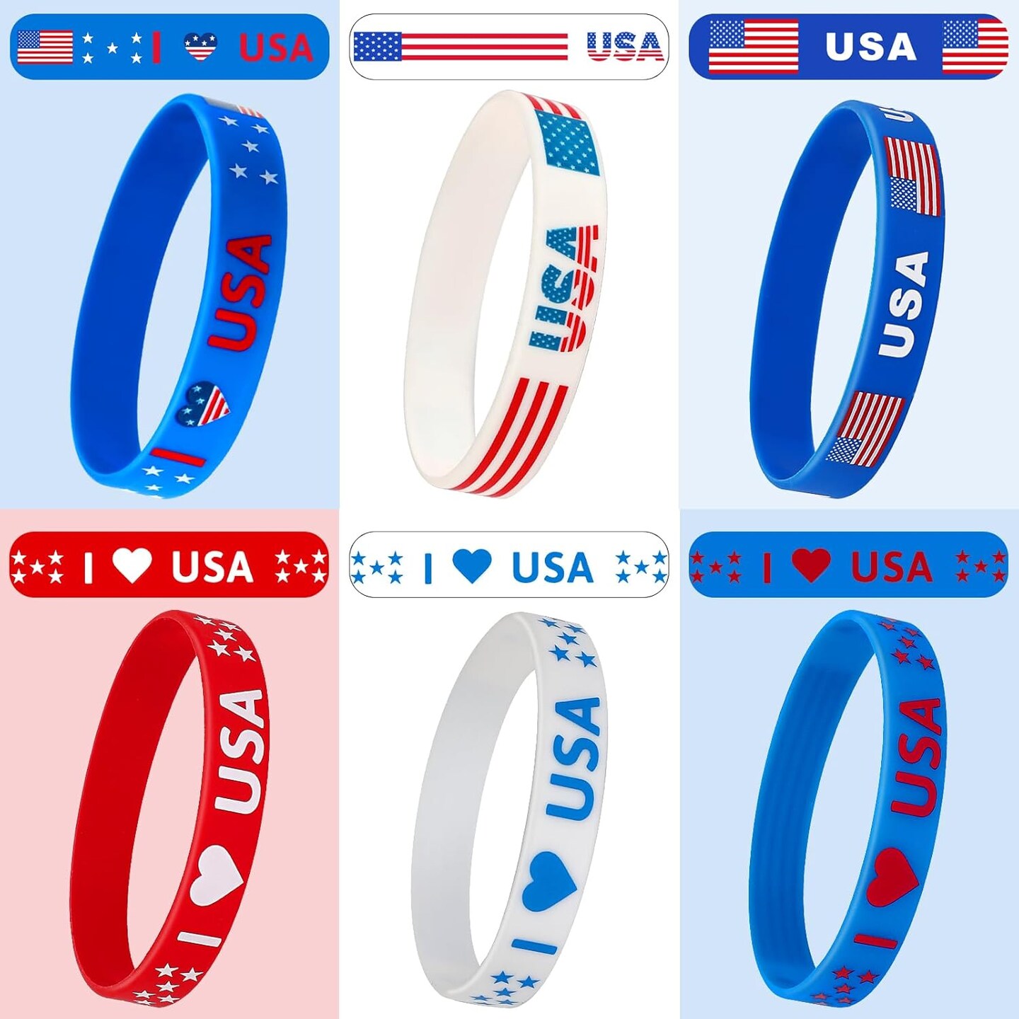 24pcs 4th of July Party Favors Silicone Bracelets USA American Flag Red White and Blue Rubber Wristbands for Patriotic Independence Day Party Gifts Holiday Decorations Supplies