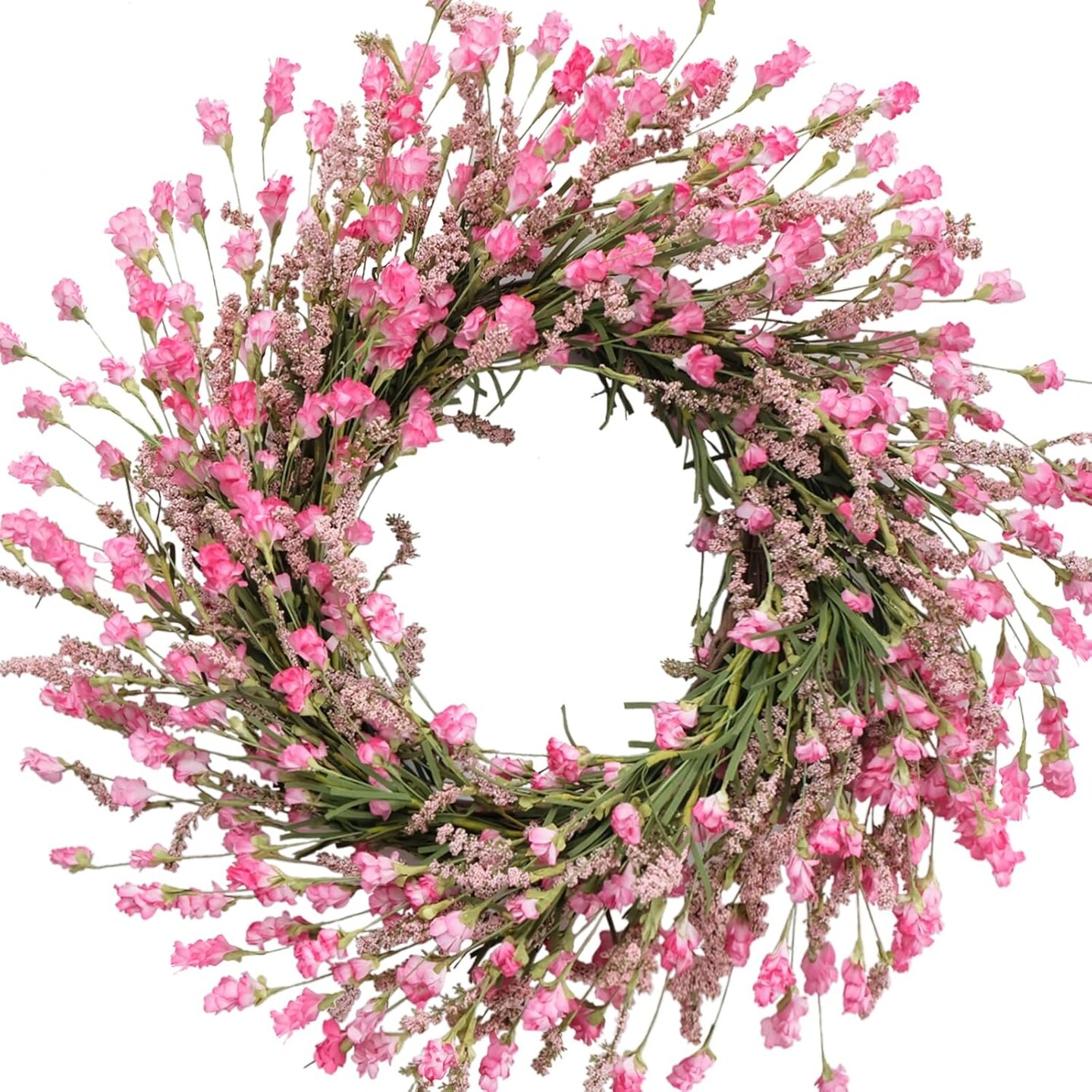 20 Inch Pink Flower Wreath for Front Doors Spring and Summer for Indoor and Outdoor Decor Rustic and Farmhouse Style Home Pink Wreath