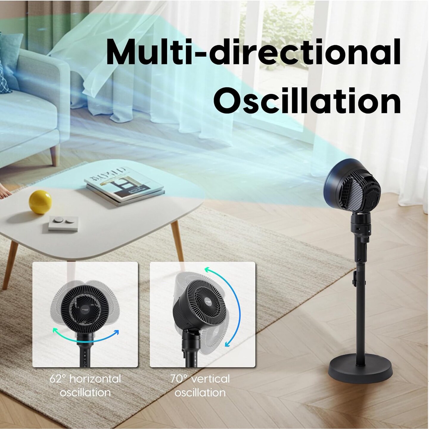 IRIS USA WOOZOO Remote-Controlled Pedestal Fan with 5.9&#x22;, 3D Oscillation, Adjustable Height &#x26; Tilt &#x2013; Quiet 40W AC Motor, LED Display