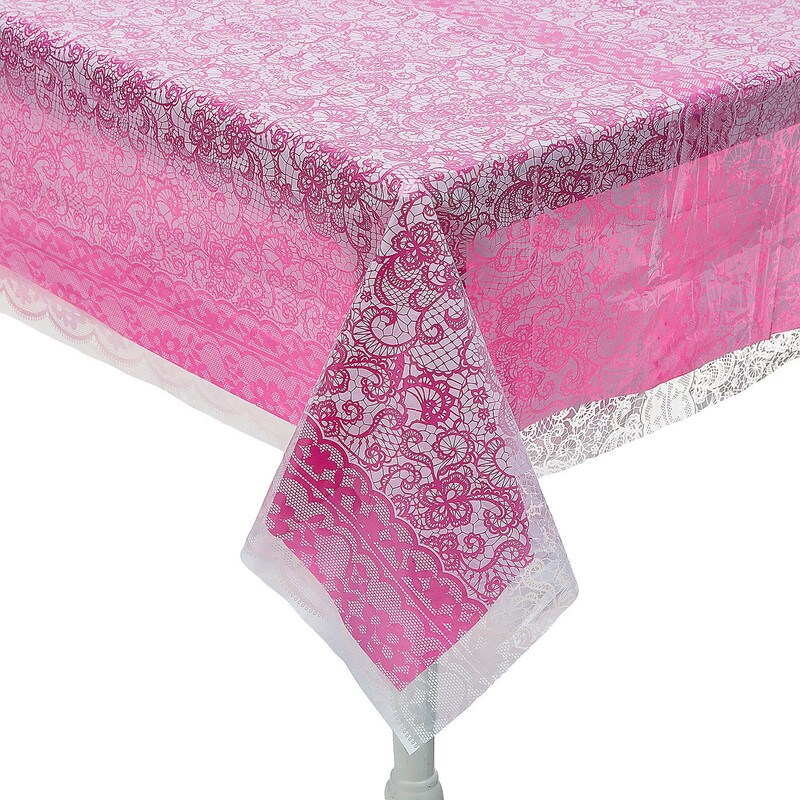 White Lace Printed & Solid Color Rectangle Disposable Plastic Tablecloth Kit 2 Pieces