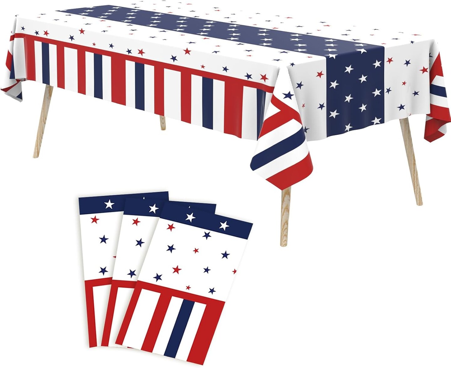 3-Pack 4th of July Disposable Tablecloths – Red, White & Blue Plastic Table Covers for Independence Day, Patriotic Parties, Picnics, Camping & Home Use