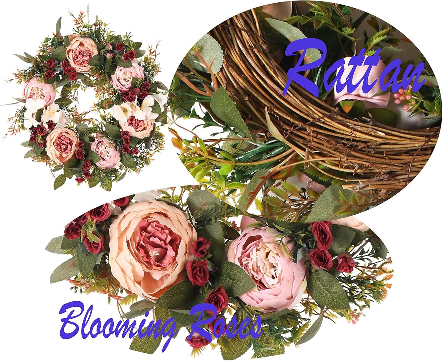 Floral Wreaths Summer Wreaths for Front Door, Artificial Handmade Front Door Wreaths Summer Wreaths