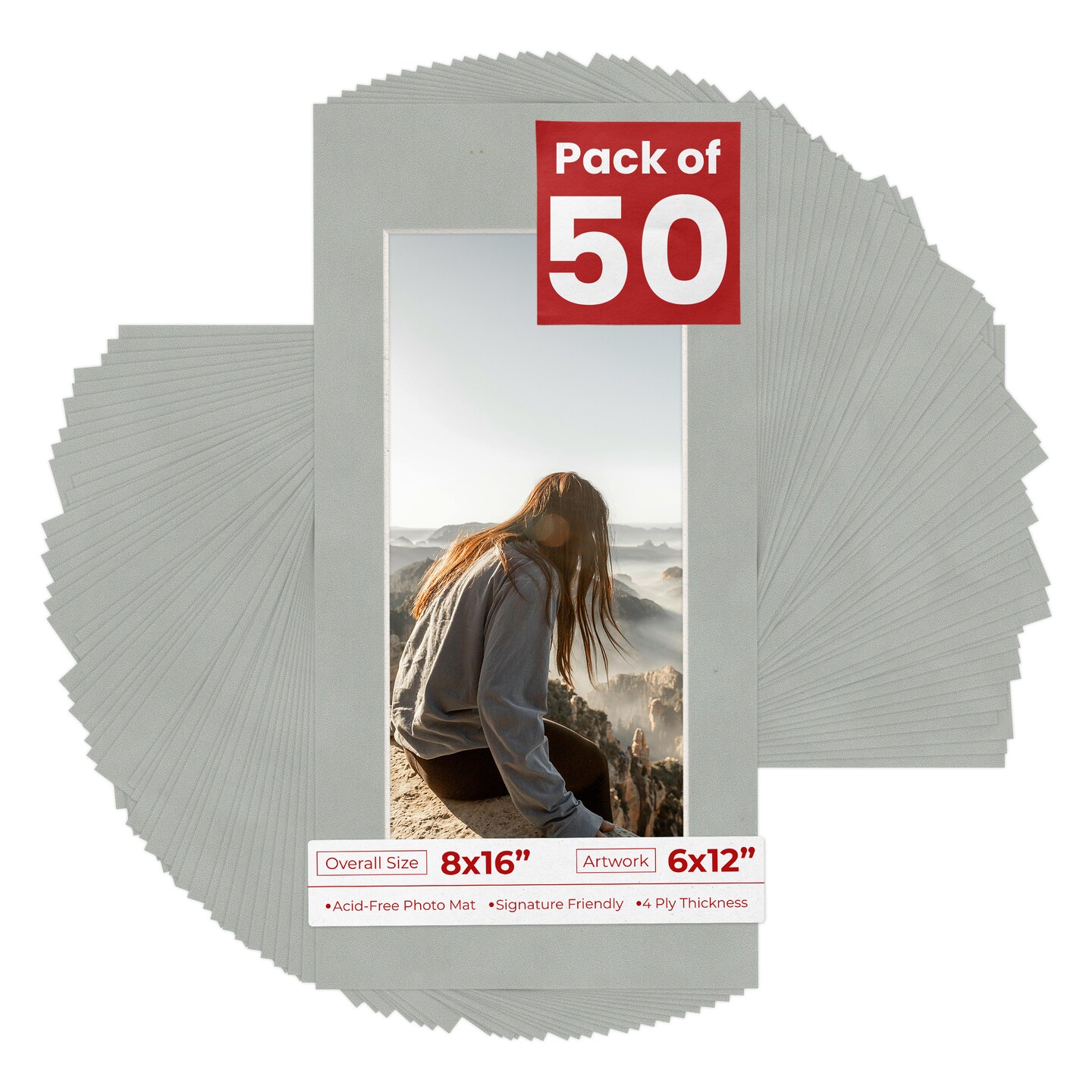 Light Grey Suede Mat Board for 8x16 Frames - Fits 6x12 Photos