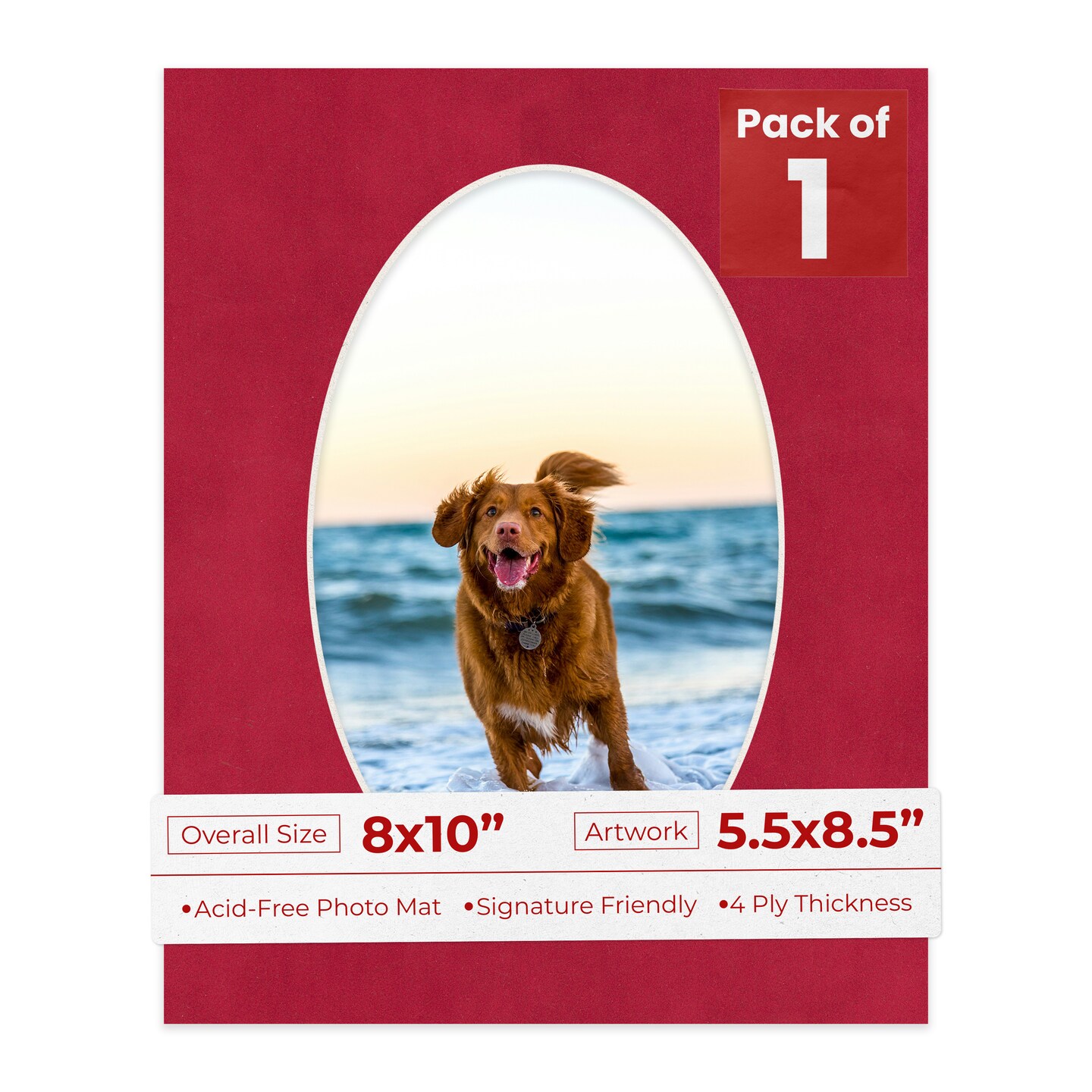 Red Suede Mat Board for 8x10 Frames - Oval Opening for 5.5x8.5 Photos
