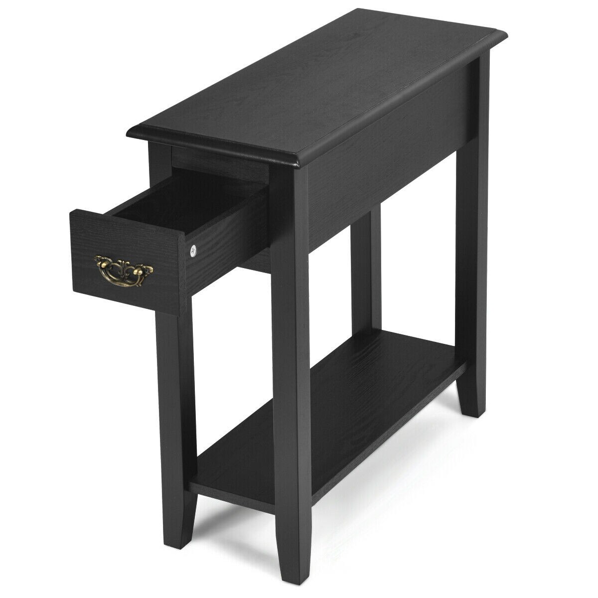 2-Tier End Table Set 2 Pieces with Drawer and Open Shelf for Bedside or Sofa