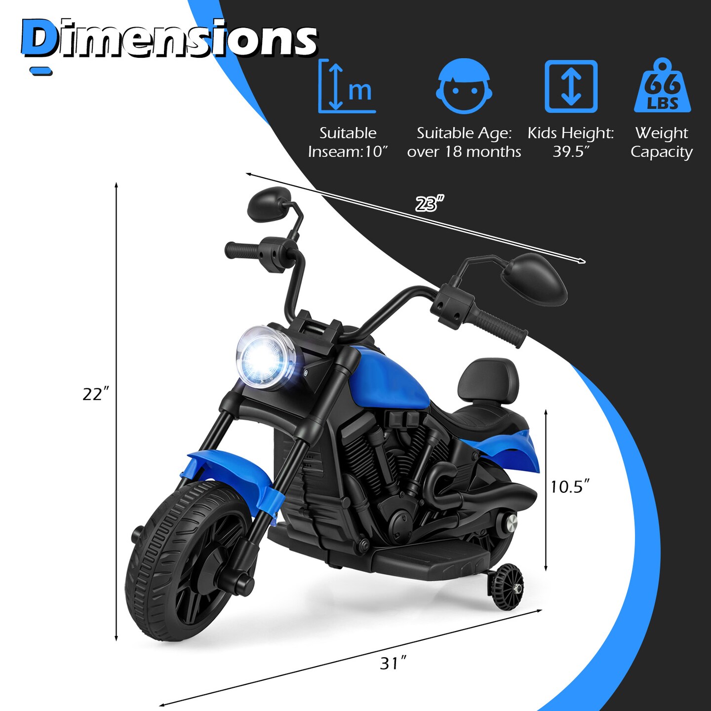 Battery Powered Kids Motorcycle 6V Motor 1.5 MPH Detachable Wheels