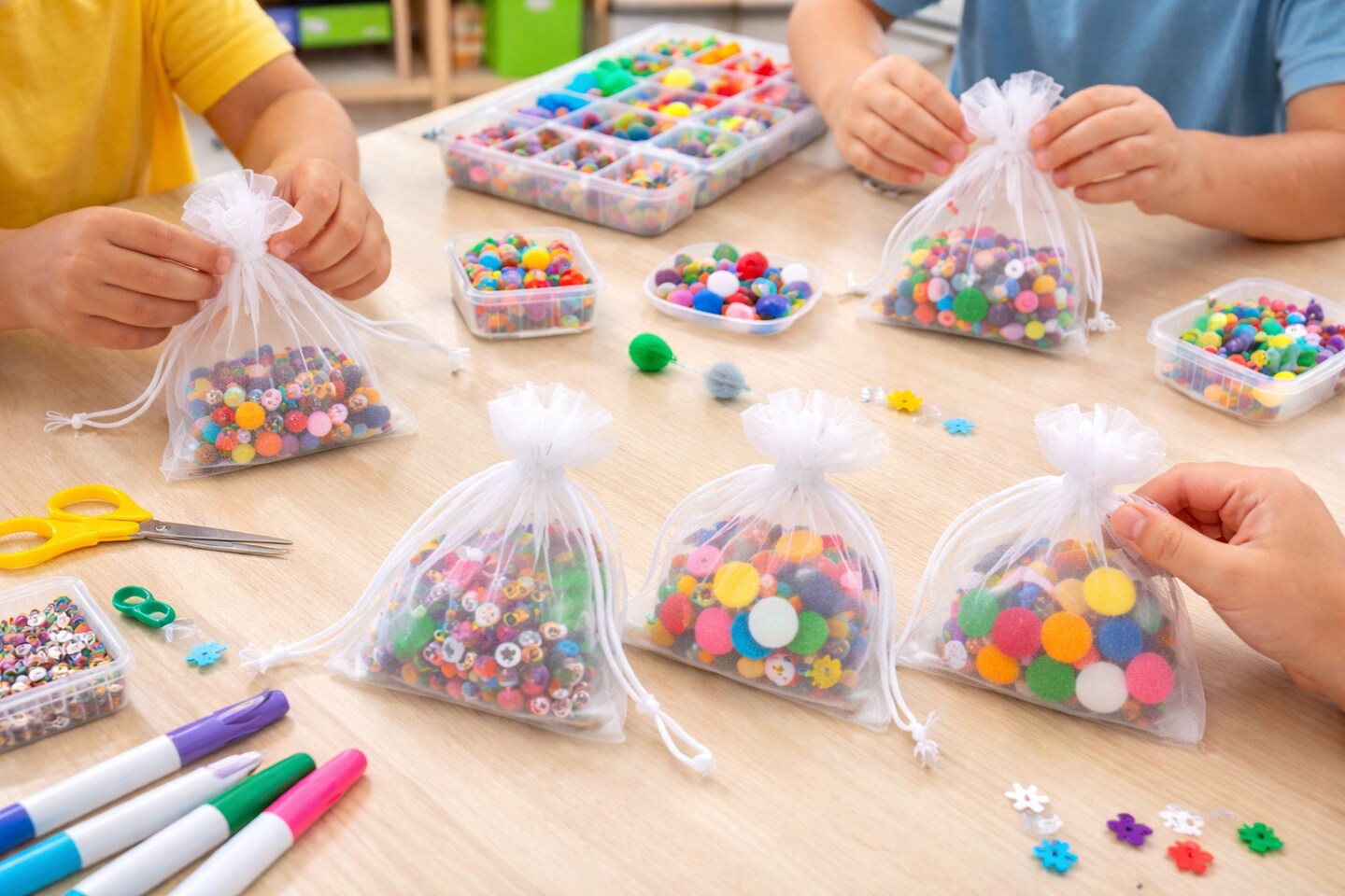 White Organza Drawstring Bags 3" x 4" – 10 Pack Sheer Favor Pouches for Crafts, Gifts & Classroom Use