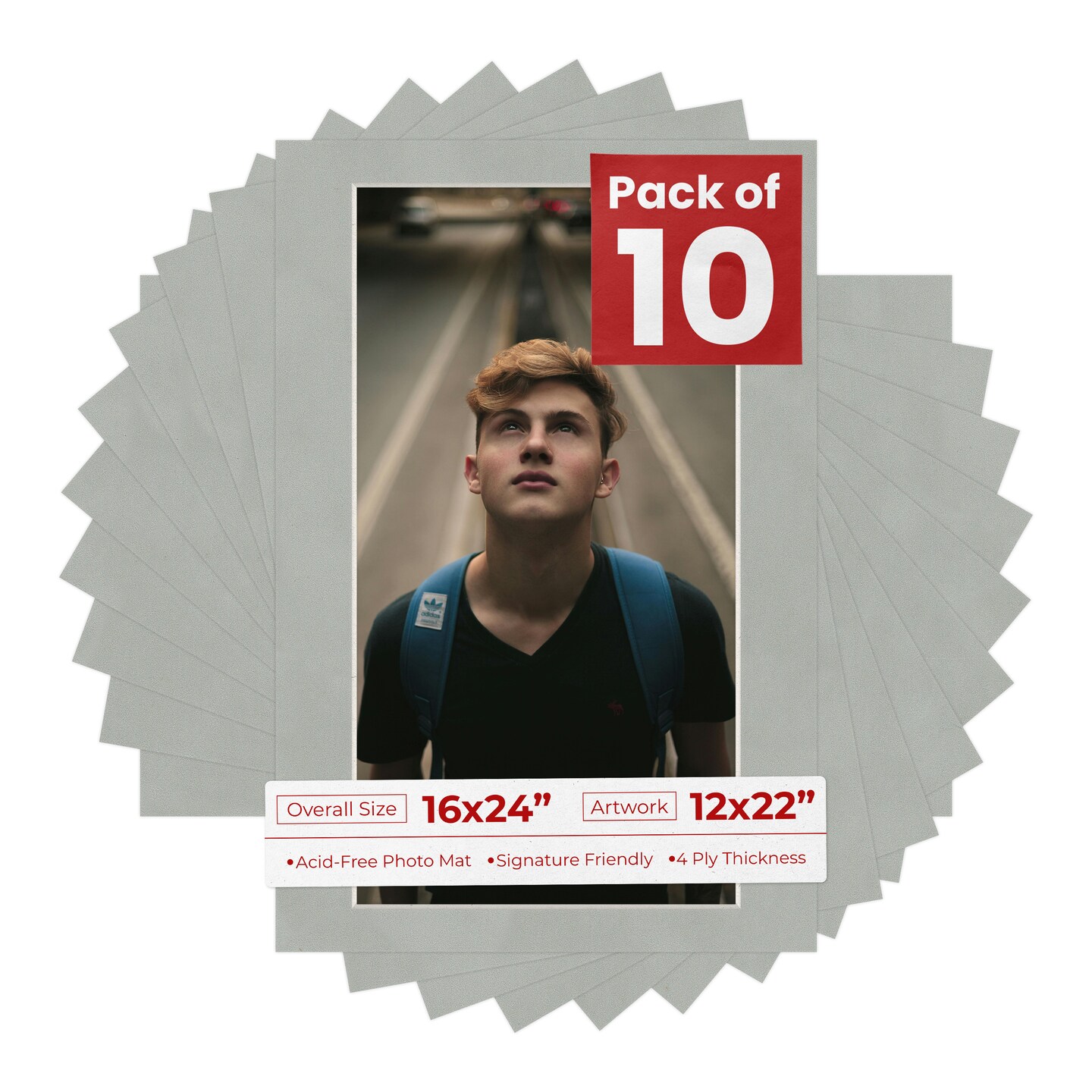 Light Grey Suede Mat Board for 16x24 Frames - Fits 12x22 Photos