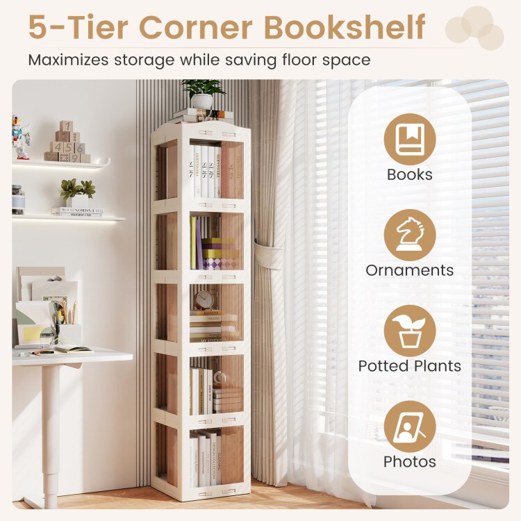 Space-Saving 5-Tier Rotating Bookshelf with Swivel Base and Anti-Slip Pads