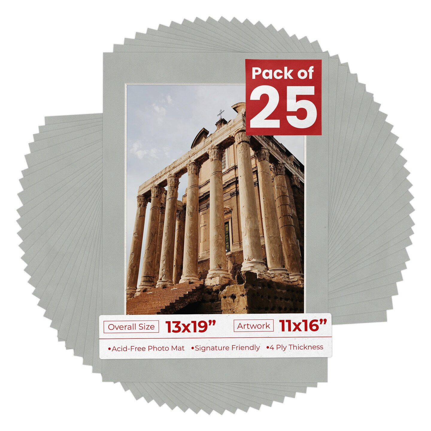 Light Grey Suede Mat Board for 13x19 Frames - Fits 11x16 Photos