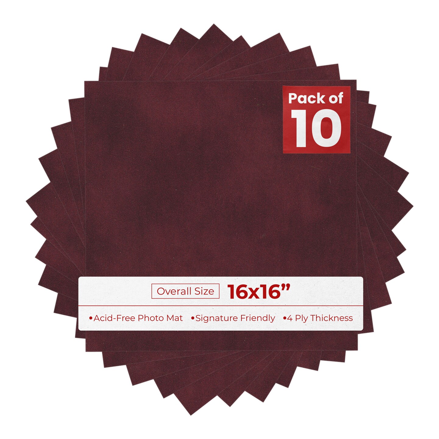 Dark Red Suede 16x16 Uncut Mat Board - Blank Sheets, No Opening