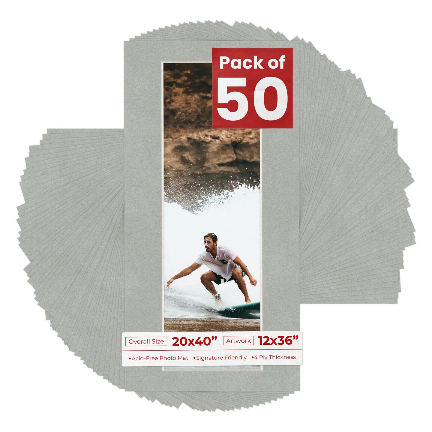 Light Grey Suede Mat Board for 20x40 Frames - Fits 12x36 Photos