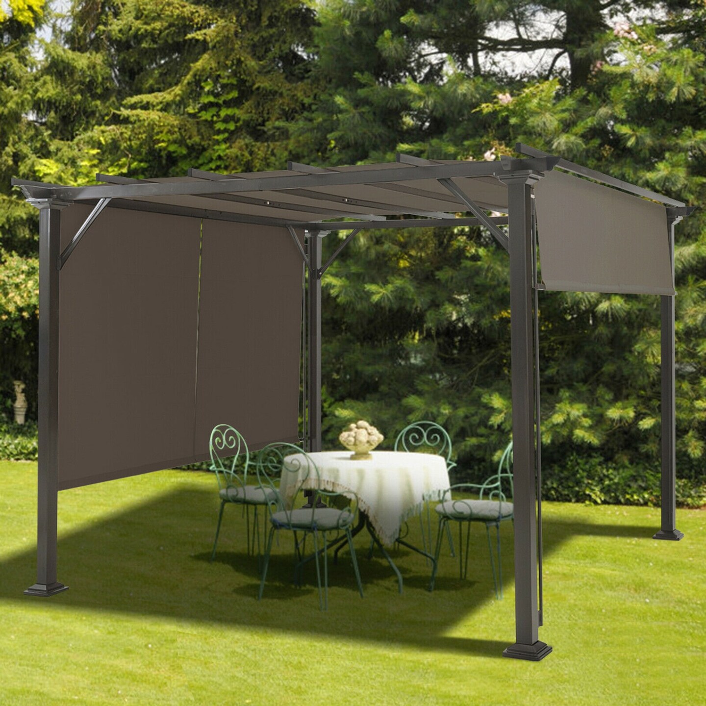 Brown Polyester Gazebo Canopy Cover 16'x4' Weather-Resistant 2-Piece Set